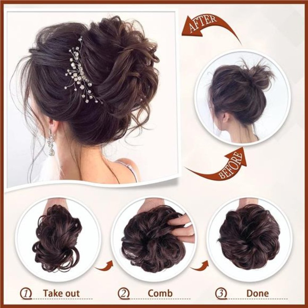 Women's Claw Clip Messy Bun Hair Piece Wavy Curly Hair Bun Clip in Claw - Picture 4 of 5